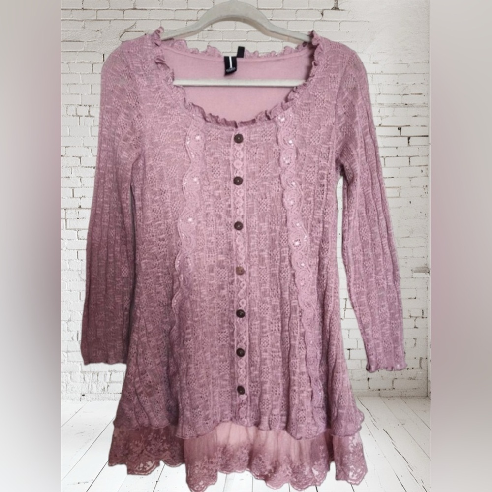 Beautiful Izabel London Tunic Sweater with Lace‎ Underlay sz 6 (M)